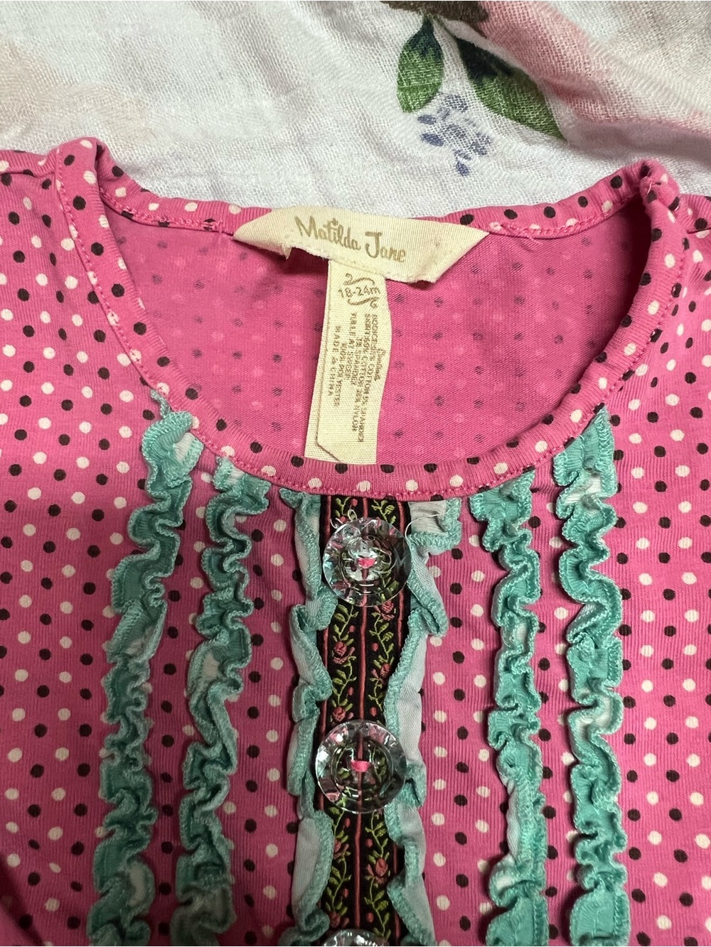 Matilda Jane Pink Polka Dot & Floral Tulle Hem Infant Girls Dress 18 months - Picture 4 of 5